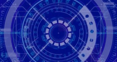 Mavi arkaplanda tarama ve veri işleme animasyonu. dijital arayüz konsepti dijital olarak oluşturulmuş video.