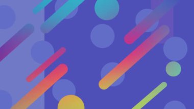 Mavi arka planda hareket eden turuncu ve pembe çizgilerin ve dairelerin animasyonu. desen, renk ve hareket konsepti dijital olarak oluşturulmuş video.
