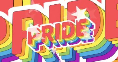 Gökkuşağı gurur metinleriyle yüzen yıldızların animasyonu. gurur ayı ve dijital olarak oluşturulan kutlama konsepti.