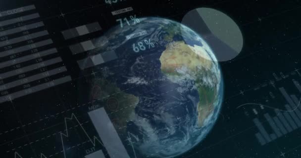 Animación Procesamiento Datos Globo Sobre Fondo Negro Concepto Computación Nube — Vídeo de stock