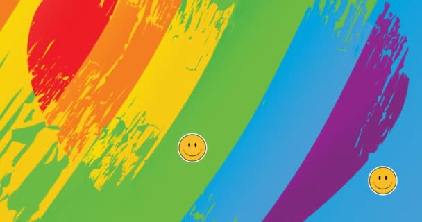 虹の背景に絵文字アイコンのアニメーション プライドの月のお祝いのコンセプトデジタル生成ビデオ — ストック動画