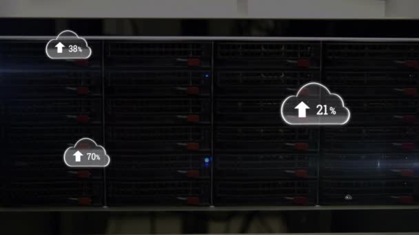 Animation Des Icônes Cloud Numérique Pourcentage Croissant Sur Les Serveurs — Video