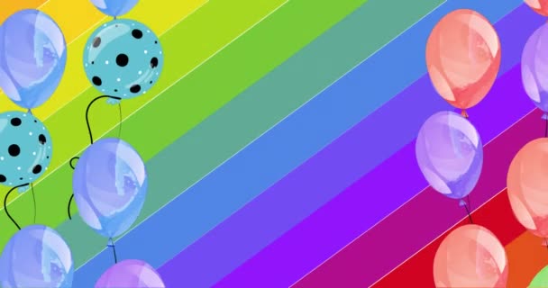 愛と虹の背景を持つ誇りのテキスト上の風船のアニメーション プライドの月のお祝いのコンセプトデジタル生成ビデオ — ストック動画