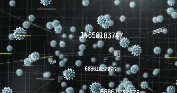 Animatie Van Viruscellen Aantallen Gegevensverwerking Medische Gezondheidsdiensten Tijdens Het Coronavirus — Stockvideo