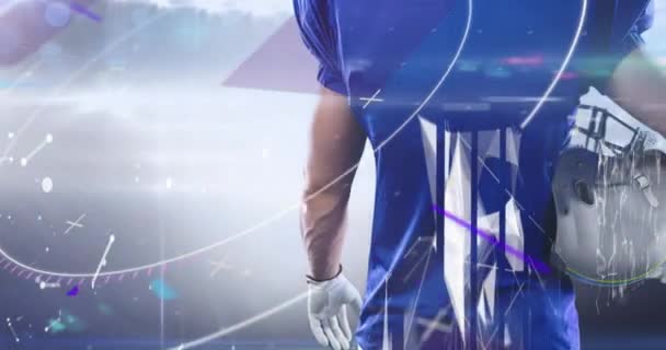 Анимация Обработки Данных Мужчине Футболисте Шлеме Спорт Празднование Концепции Цифрового — стоковое видео