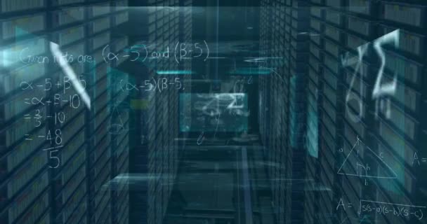 Animering Matematiska Ekvationer Över Datorservrar Globala Anslutningar Databehandling Och Datorkoncept — Stockvideo