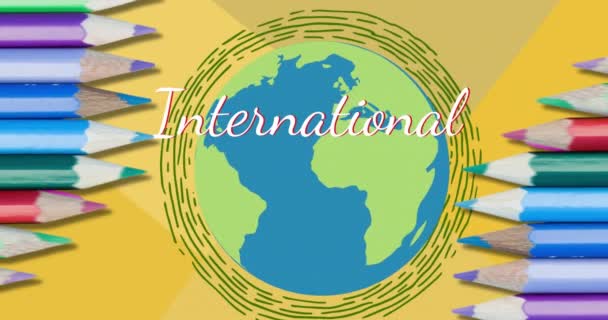 Animáció Ceruzák Nemzetközi Kreatív Hónap Szöveg Szerte Világon Kreatív Hónap — Stock videók