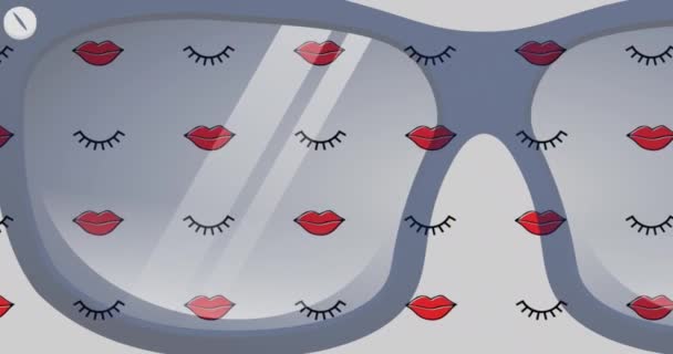 Animation Läppar Och Ögon Ikoner Och Glasögon Grön Bakgrund Mode — Stockvideo