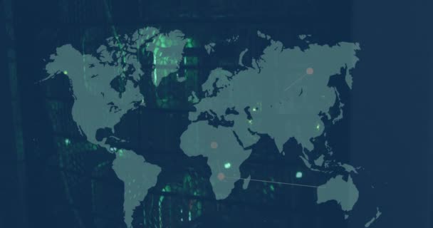 Анимирование Карты Мира Сетей Соединений Через Компьютерный Сервер Глобальные Соединения — стоковое видео