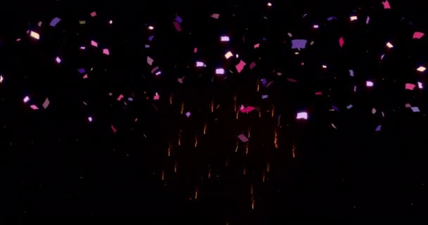 Animación Confeti Con Fuegos Artificiales Sobre Fondo Negro Concepto Fiesta — Vídeo de stock