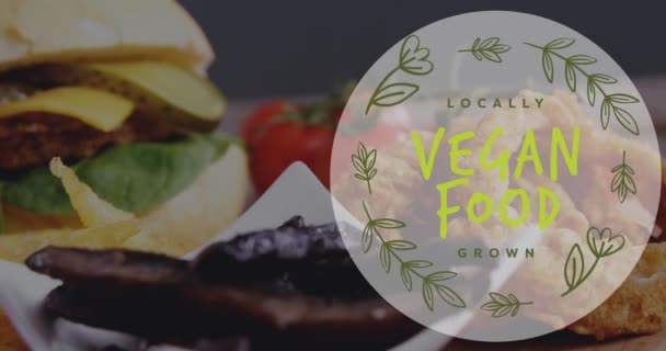 Animation Vegan Food Text Fresh Hamburger World Vegan Day Celebration — Stock Video