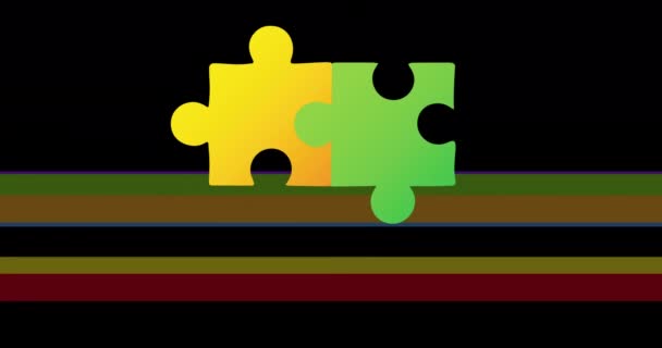 Animation Puzzle Coloré Sur Des Lignes Colorées Sur Fond Noir — Video