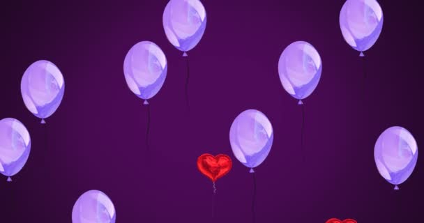 Animation Von Herzen Und Luftballons Auf Violettem Hintergrund Stolz Monat — Stockvideo