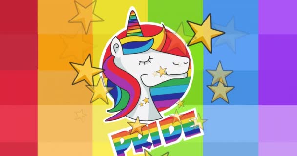 Animation Stars Pride Text Rainbow Background Pride Month Celebration Concept — Stock Video