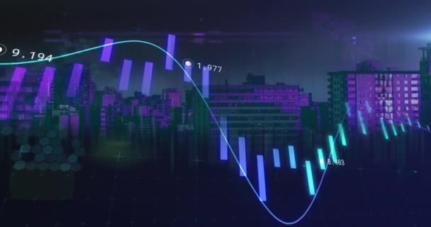 Animation Des Statistiques Traitement Des Données Financières Dans Paysage Urbain — Video