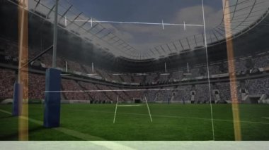 Ragbi stadyumunun üzerinde oyun planı çizimi. Spor ve yarışma konsepti dijital olarak oluşturulmuş video.
