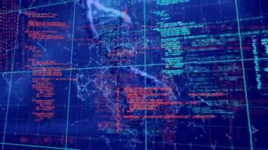 DNA iplikçiklerinin animasyonu, bağlantı ağı ve veri işleme ağı mavi arkaplan üzerinde. küresel bilim, tıp ve veri işleme kavramı dijital olarak oluşturulmuş video.