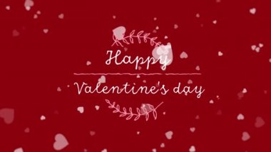 Mutlu sevgililer günü metninin animasyonu kalplerin üzerinde. Sevgililer Günü ve kutlama konsepti dijital olarak oluşturulmuş video.