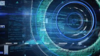 Mavi arka planda finansal veri işleme animasyonu. küresel iş, finans, bağlantılar ve dijital arayüz konsepti dijital olarak oluşturulmuş video.