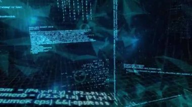 Siyah arka planda finansal veri işleme animasyonu. küresel iş, finans, bağlantılar ve dijital arayüz konsepti dijital olarak oluşturulmuş video.