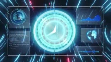 Işık yollarında finansal veri işleme animasyonu. küresel iş, finans, bağlantılar ve dijital arayüz konsepti dijital olarak oluşturulmuş video.