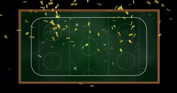 Animation Confetti Drawing Game Plan Black Background Sports Competition Concept — Stock Video