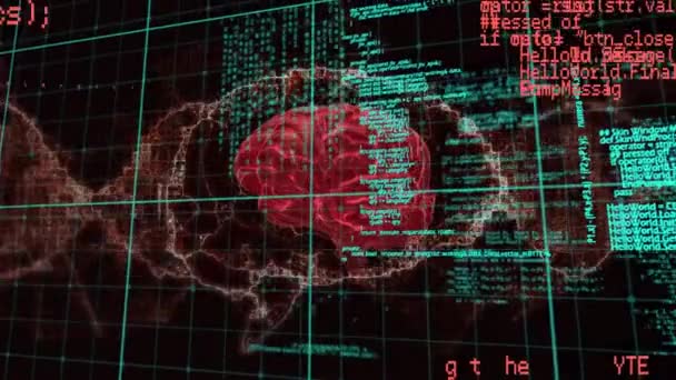 Dna Iplikçiklerinin Animasyonu Dijital Beyin Modeli Kara Arkaplan Üzerinde Veri — Stok video