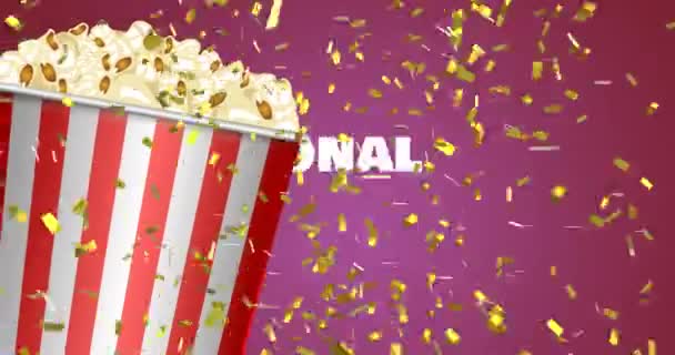 Animation Von Konfetti Und Nationalem Popcorn Tag Text Über Schachtel — Stockvideo