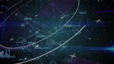 Siyah arka planda finansal veri işleme animasyonu. küresel iş, finans, bağlantılar ve dijital arayüz konsepti dijital olarak oluşturulmuş video.