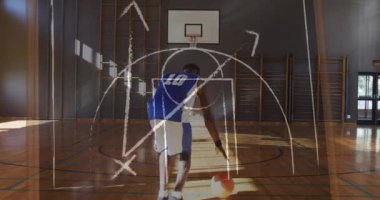 Afrika kökenli Amerikalı erkek basketbolcu üzerine oyun çizimi animasyonu. Spor ve yarışma konsepti dijital olarak oluşturulmuş video.