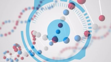 Beyaz üzerinde mavi arayüzlü 3D DNA iplikçiklerinin döndürülmesi. küresel tıbbi araştırma teknolojisi ve dijital arayüz konsepti, dijital olarak oluşturulmuş video.