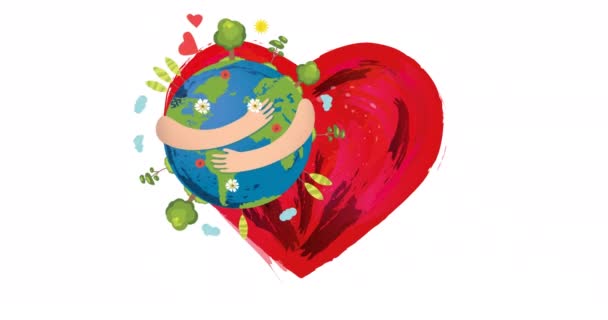 Animation Glob Och Hjärta Vit Bakgrund Global Miljö Grön Energi — Stockvideo