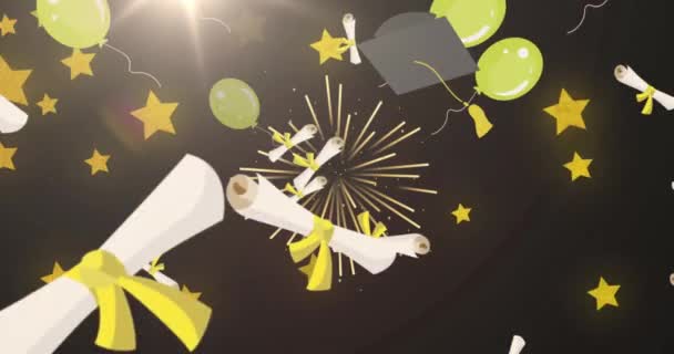 졸업식 아이콘을 배경의 불꽃놀이에 붙이는 애니메이션이다 디지털 비디오 — 비디오