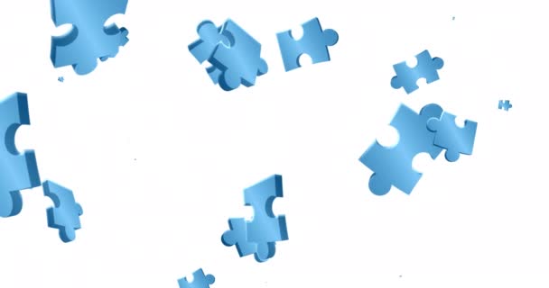 Animazione Pezzi Blu Puzzle Che Cadono Sfondo Bianco Giornata Nazionale — Video Stock