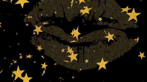 在黑色背景上移动的恒星在嘴唇上的动画 派对及庆祝活动概念数码影片 — 图库视频影像