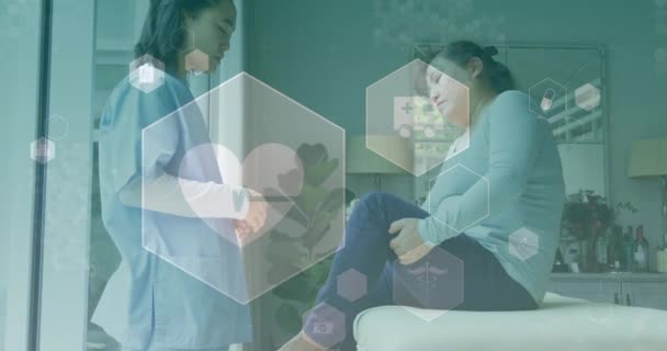 亚洲女性患者和医生的医学形象动画 全球医学 医疗保健和技术概念数码视频 — 图库视频影像