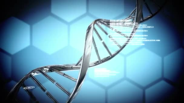 Animation Dna Strand Data Processing Black Background Global Science Medicine — Stock Video