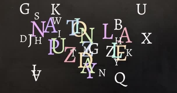 在全国字谜日的文字上动画字母 国家拼图日和数字制作的视频庆祝概念 — 图库视频影像