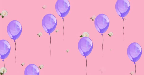 Animation Ballons Bleus Sur Pourcentage Texte Sur Fond Rose Entreprise — Video