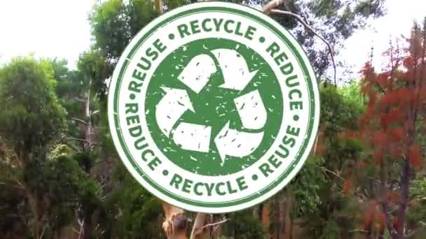 Animação Ícone Reciclagem Sobre Floresta Ambiente Global Energia Verde Conceito — Vídeo de Stock