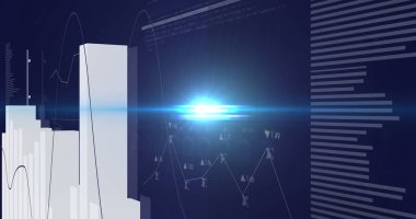 Mavi arka planda finansal veri işleme resmi. küresel iş, finans, bağlantılar ve dijital arayüz konsepti dijital olarak oluşturulmuş görüntü.