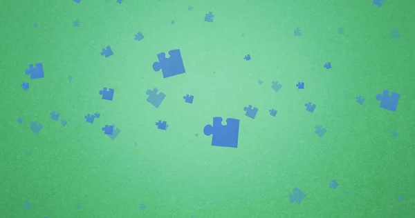 Illustration Blue Jigsaw Pieces Mid Air Green Background National Puzzle — Stock Photo, Image