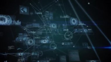 Siyah arka planda finansal veri işleme animasyonu. küresel iş, finans, bağlantılar ve dijital arayüz konsepti dijital olarak oluşturulmuş video.