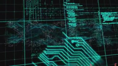 Siyah arkaplanda bilgisayar devre kartı ve veri işleme animasyonu. küresel bilim, tıp ve veri işleme kavramı dijital olarak oluşturulmuş video.