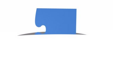 Beyaz arka planda mavi yapbozun animasyonu. Ulusal bulmaca günü ve dijital olarak üretilen video konsepti.