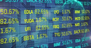 Borsa animasyonu ve kara arkaplan üzerine ikili kodlama. küresel iş, finans ve dijital arayüz kavramı dijital olarak oluşturulmuş video.