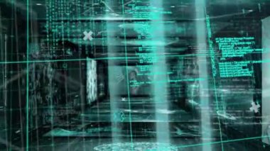 DNA iplikçiklerinin animasyonu, kapsam taraması ve kara arkaplan üzerinde veri işleme. küresel bilim, tıp ve veri işleme kavramı dijital olarak oluşturulmuş video.