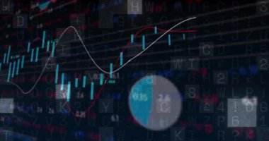 Siyah arkaplan üzerinden finansal veri işleme animasyonu. küresel iş, finans ve dijital arayüz kavramı dijital olarak oluşturulmuş video.