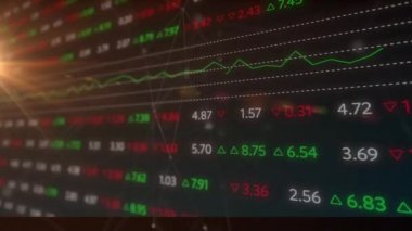 Borsa animasyonu ve kara fon üzerinden finansal veri işleme. küresel iş, finans ve dijital arayüz kavramı dijital olarak oluşturulmuş video.