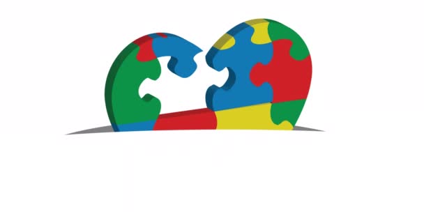 Animation Colourful Heart Made Puzzle White Background National Puzzle Day — Stock Video